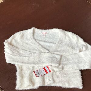 Cat & Jack Fuzzy White Cardigan with jeweled buttons